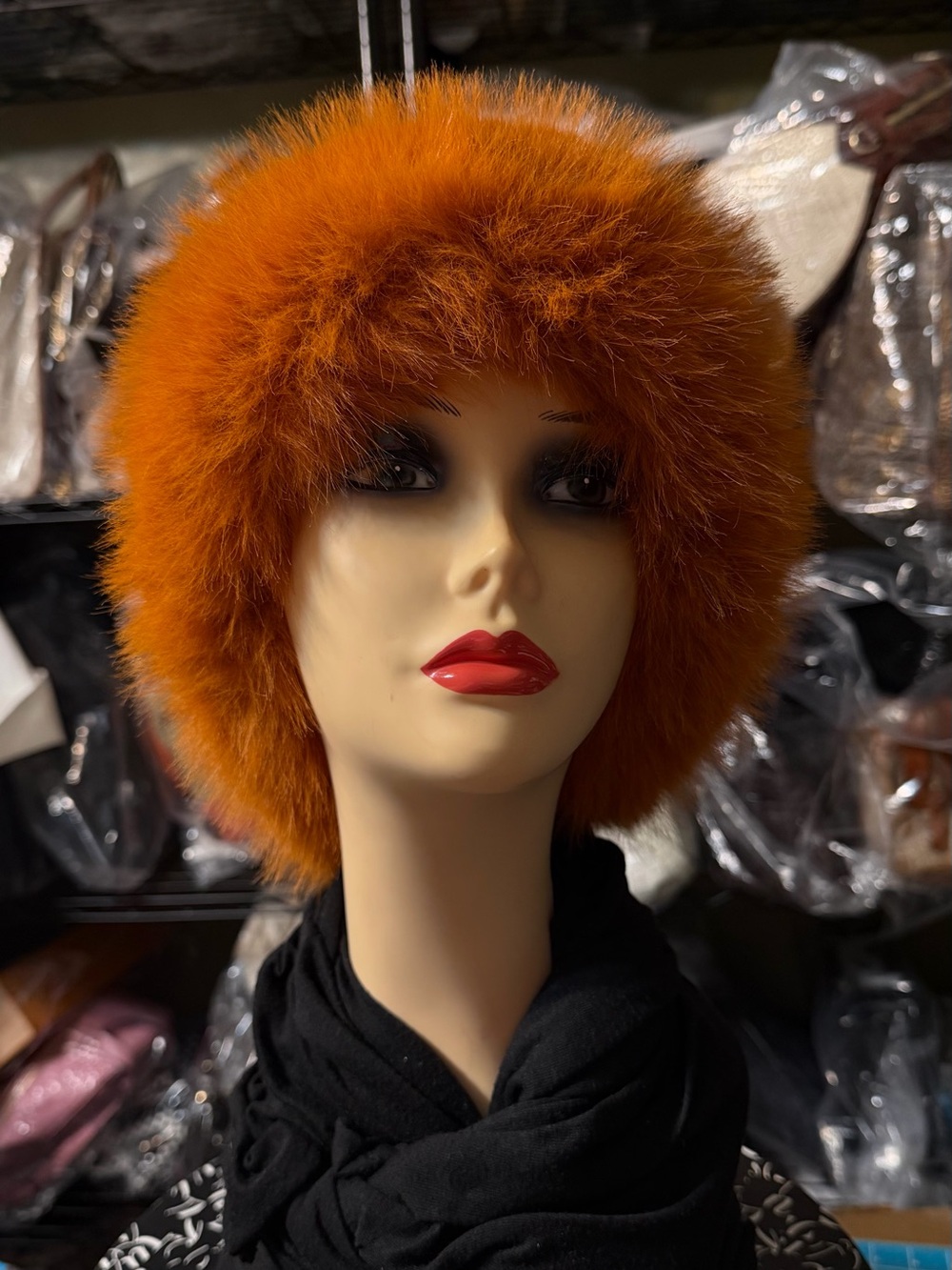 EUC Vintage Orange Faux Fur Hat 1960s Mod Winter Statement Hat